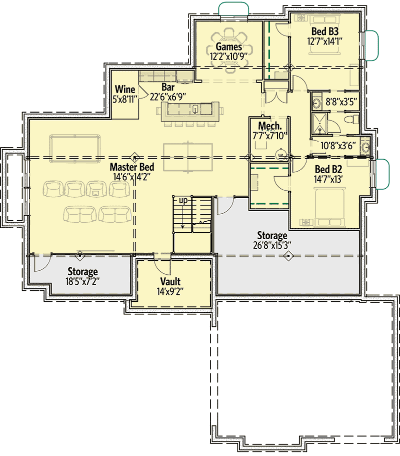 Plan 64447SC: 4 Bed Modern Prairie with Unique 3-Car Garage - Floor Plan - Optional Finished Lower Level - Modern, Northwest, Prairie