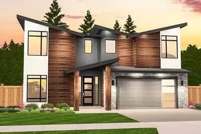 Angular Modern House Plan with 3 Upstairs Bedrooms