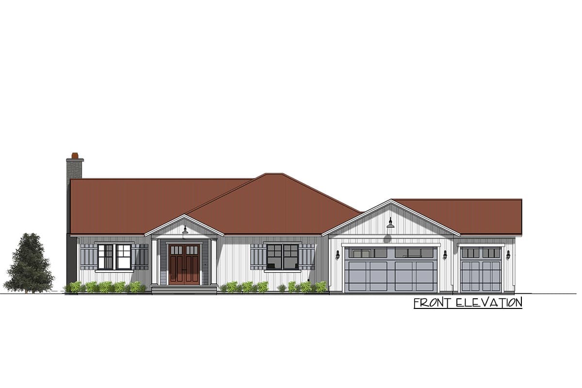 Plan 64449SC: Stylish Farmhouse Ranch House Plan - Image #5 - Country, Farmhouse, Ranch, Traditional