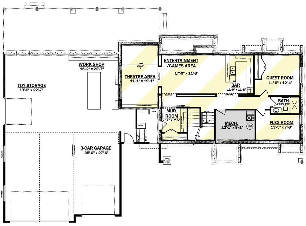 Plan 81696AB: Rugged Modern Mountain Craftsman House Plan with Man Cave and Optional Finished Lower Level - Floor Plan - Optionally Finished Lower Level - Craftsman, Mountain, New American, Northwest, Rustic