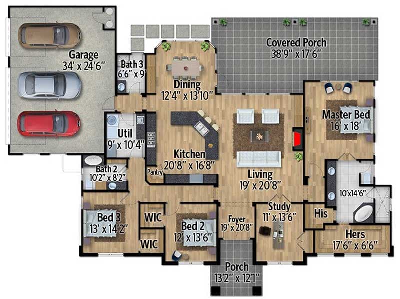 Plan 430022LY: One Level Hill Country House Plan - Floor Plan - Main Level - Hill Country, Prairie