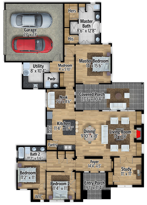 Plan 430023LY: One-Story Craftsman House Plan - Floor Plan - Main Level - Craftsman, Northwest, Traditional