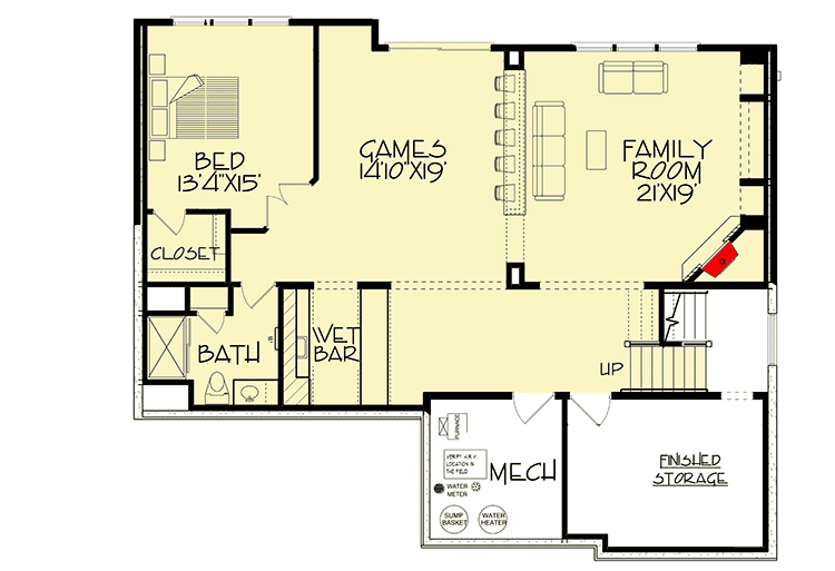 Plan 73377HS: Modern Storybook Craftsman House Plan with 2-Story Great Room - Floor Plan - Lower Level - Craftsman, New American, Northwest, Traditional