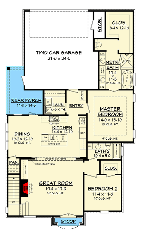 Plan 51771HZ: 4 Bed Exclusive French Country House Plan with Rear-Access Garage - Floor Plan - Main Level - European, French Country, Southern, Traditional