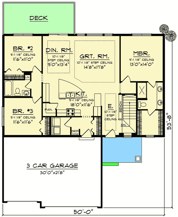 Plan 890046AH: Craftsman Ranch House Plan - 1583 Sq Ft - Floor Plan - Main Level - Craftsman, Northwest, Ranch