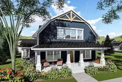 3-Bed House Plan with Gambrel Roof