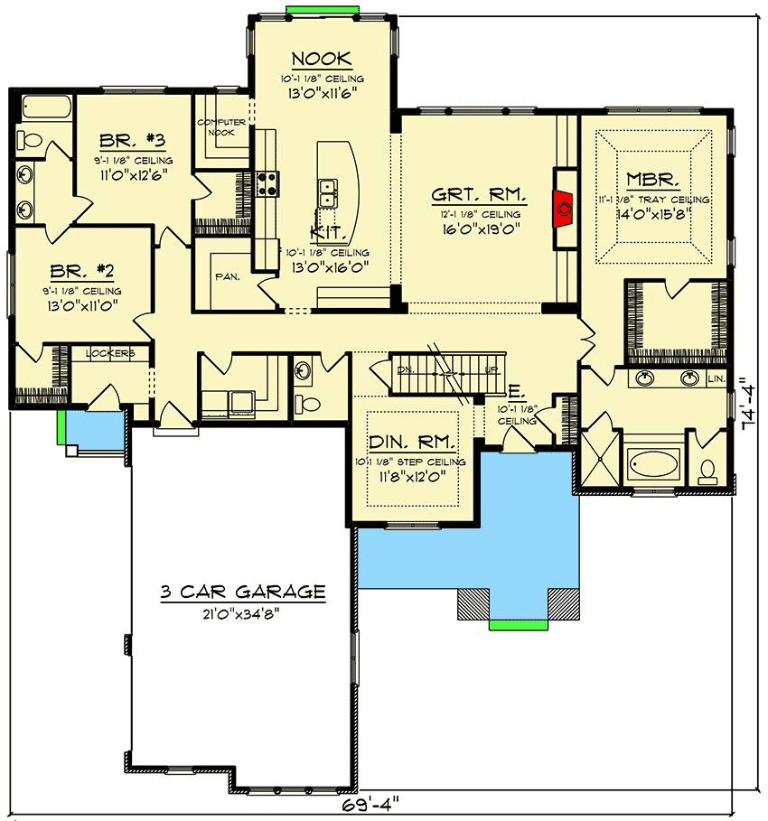 Plan 890057AH: Split Bedroom Craftsman House Plan - Floor Plan - Main Level - Craftsman, Northwest, Ranch