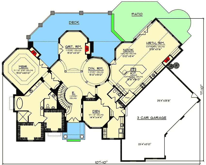 Plan 890066AH: Luxurious Traditional House Plan with Circular Dining Room - Floor Plan - Main Level - European, Traditional