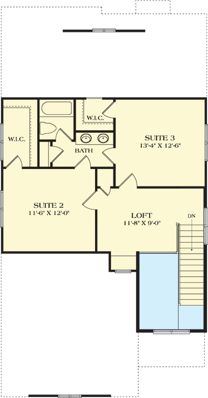 Plan 17817LV:  3-Bed Cottage With Narrow Footprint - Floor Plan - 2nd Floor - Cottage, Country, Craftsman