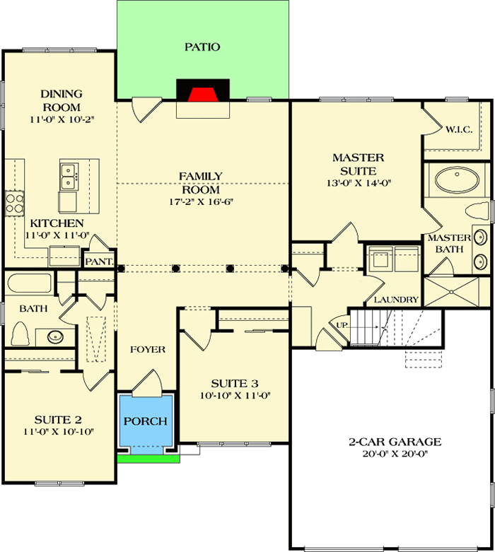 Plan 17810LV:  One Level Traditional House Plan - Floor Plan - Main Level - Ranch, Traditional