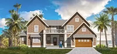 3-Bed Shingle Style House Plan with Upstairs Bridge Overlook