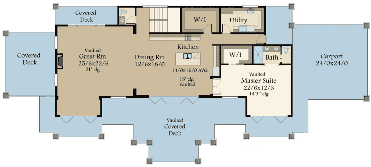 Plan 85211MS: Modern Mountain Lodge for the View Lot - Floor Plan - Main Level - Craftsman, Mountain, Vacation