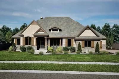 European House Plan with Lower Level Media Room