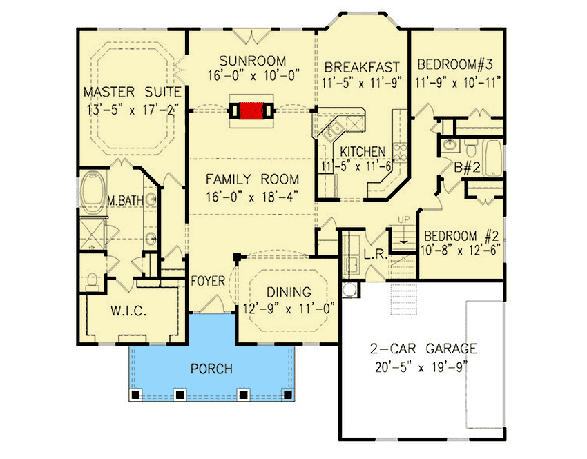Plan 25635GE: Charming Three-Bed Farmhouse with Optional Bonus Room - Floor Plan - Main Level - Cottage, Country, Farmhouse