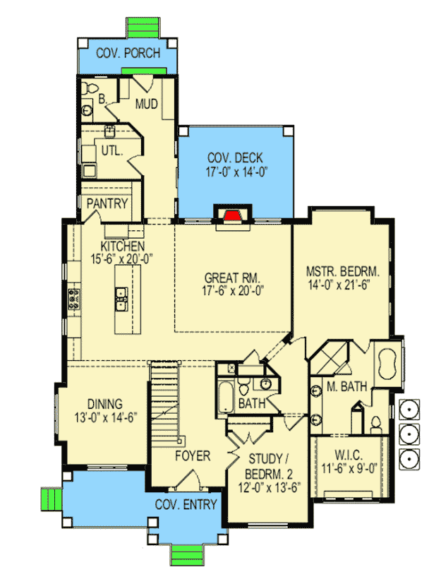 Plan 290048IY: Craftsman Cottage with Barrel-Arched Covered Entry - Floor Plan - Main Level - Cottage, Craftsman, Northwest, Prairie
