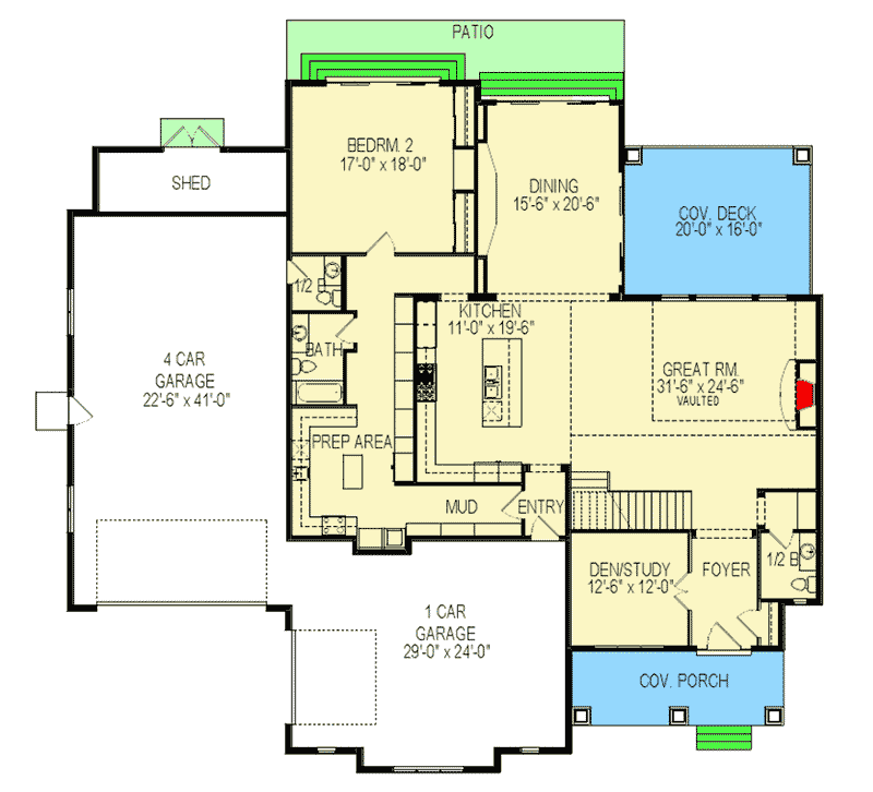 Plan 290053IY: Expandable Craftsman House Plan with Vaulted Great Room - Floor Plan - Main Level - Craftsman, Northwest