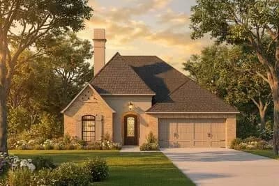 3-Bed French Country House Plan with Open Living, Main-Level Master, Large Porch