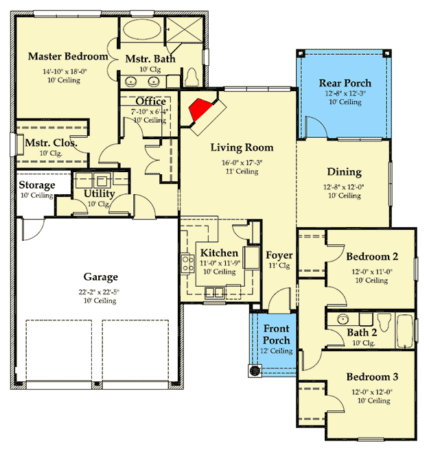 Plan 860005MCD: One-Story 3-Bed Southern House Plan - Floor Plan - Main Level - Acadian, French Country, Louisiana-Style, Southern