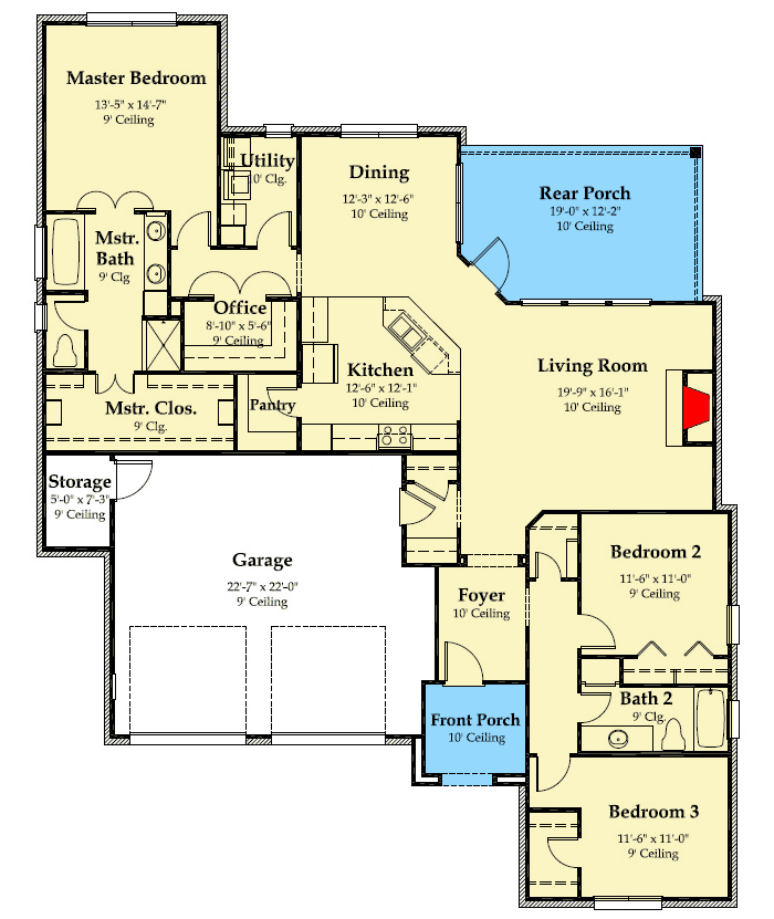 Plan 860007MCD: Graceful 3-Bedroom Acadian Charmer - Floor Plan - Main Level - Acadian, French Country, Louisiana-Style, Southern