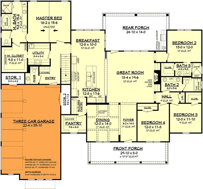 Plan 51773HZ: 4-Bed Modern Farmhouse with Bonus Over Garage - 2742 Sq Ft - Floor Plan - 3-Car Side-Entry Garage Option - Country, Modern Farmhouse, New American, Traditional