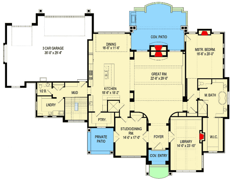 Plan 290062IY: Elegant European House Plan with Finished Lower Level - Floor Plan - Main Level - European