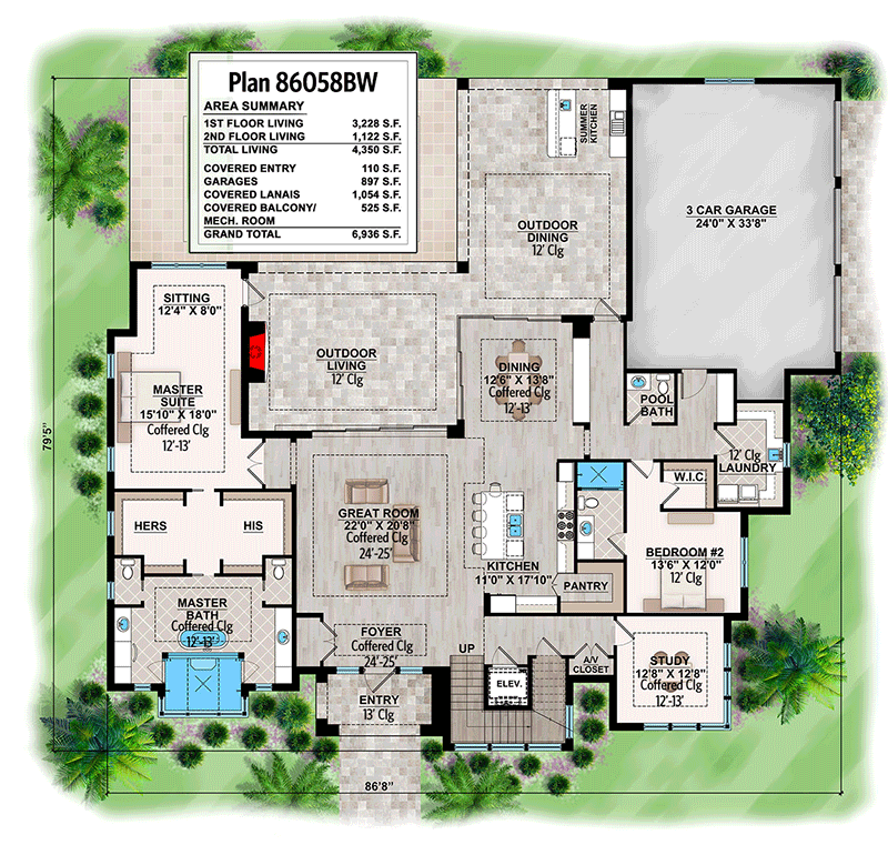 Plan 86058BW: Coastal Contemporary Home Plan with Outdoor Living - 4350 Sq Ft - Floor Plan - Main Level - Coastal Contemporary, Contemporary, Florida-Style, Modern