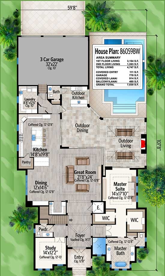 Plan 86059BW: Bold and Beautiful with Second Floor Balconies - Floor Plan - Main Level - Coastal, Florida-Style, Southern
