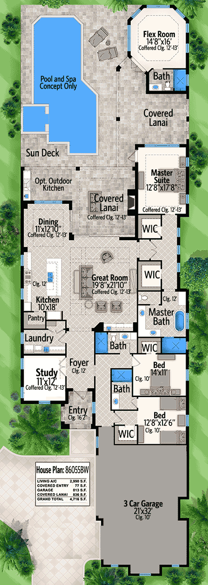 Plan 86055BW: Narrow Lot Mediterranean House Plan - Floor Plan - Main Level - Contemporary
