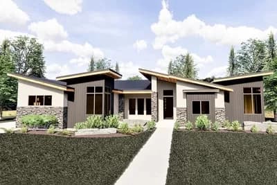 Angular Modern House Plan with Huge Rec Room in Basement