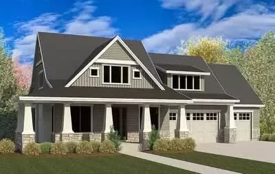 Craftsman House Plan with 3-Car Garage and Master On Main