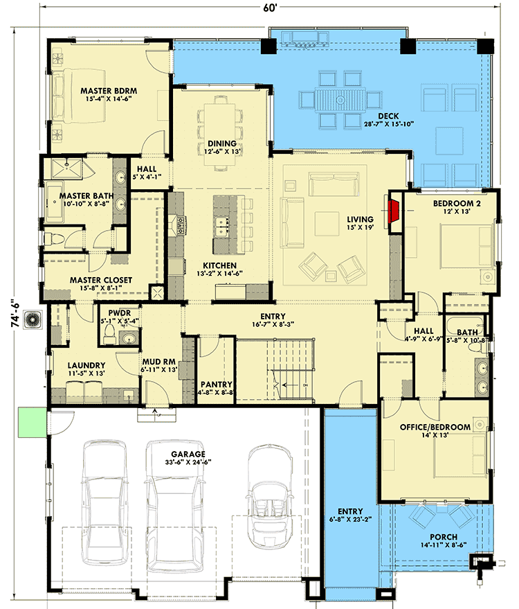 Plan 64457SC: Rugged Craftsman With Drop-Dead Gorgeous Views In Back - Floor Plan - Main Level - Craftsman, Modern Farmhouse, Mountain, Northwest, Rustic