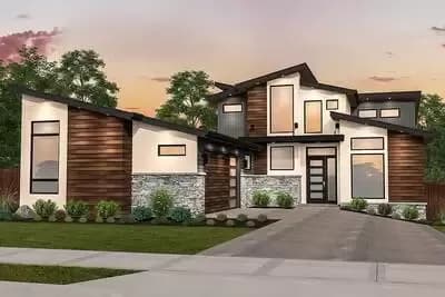 Angular Modern House Plan with Master On Main - 3639 Sq Ft