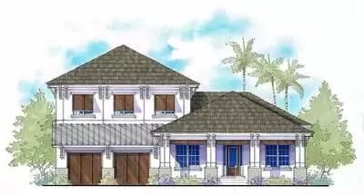 Two-Story West Indies-Style House Plan With Two Master Suites
