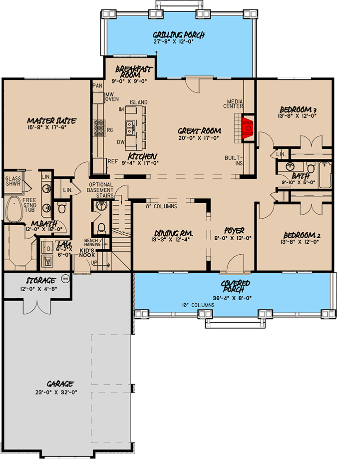 Plan 70569MK: Craftsman House Plan With Courtyard Garage and Rustic Appeal - 2464 Sq Ft - Floor Plan - Main Level - Country, Craftsman, Farmhouse, Traditional