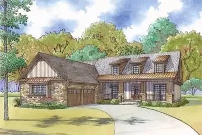 Craftsman House Plan With Courtyard Garage and Rustic Appeal - 2464 Sq Ft