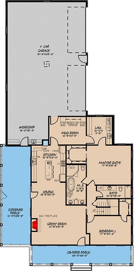 Plan 70568MK: Two-Story House Plan With Large Front Porch - Floor Plan - Main Level - Country, Farmhouse, Low Country, Southern, Traditional