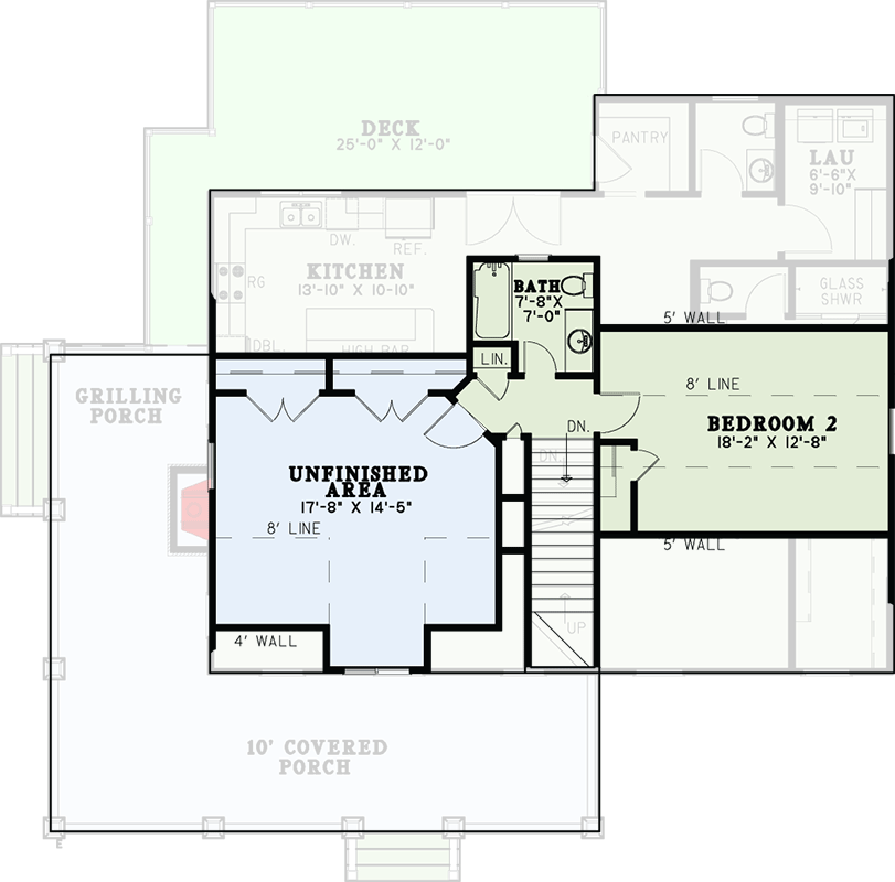 Plan 60701ND: Rustic 2-Bed Home Plan with Walkout Basement - 1766 Sq Ft - Floor Plan - 2nd Floor - Cottage, Country, Mountain, Rustic, Southern, Vacation