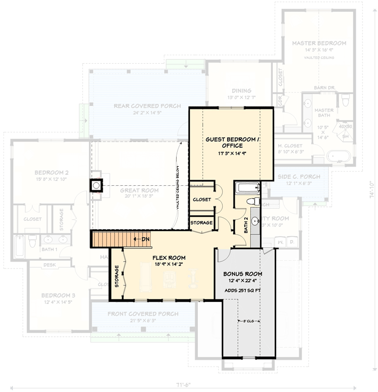 Plan 28918JJ: 4-Bedroom Modern Farmhouse with Home Office and Bonus Room  - Floor Plan - 2nd Level with Bonus - Cottage, Country, Modern Farmhouse, New American, Traditional