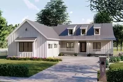 Modern Farmhouse Plan With Courtyard Garage