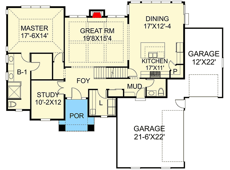 Plan 770002CED: French Country Charmer with 3 Beds and Bonus Room - Floor Plan - Main Level - European, French Country, New American, Traditional