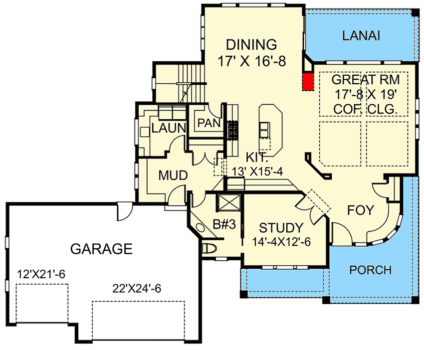 Plan 770003CED: Exclusive Shingle Style House Plan with Vaulted Bedrooms - Floor Plan - Main Level - New American, Shingle, Traditional