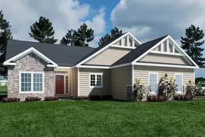 One-Level Craftsman House Plan with U-Shaped Kitchen - 1572 Sq Ft
