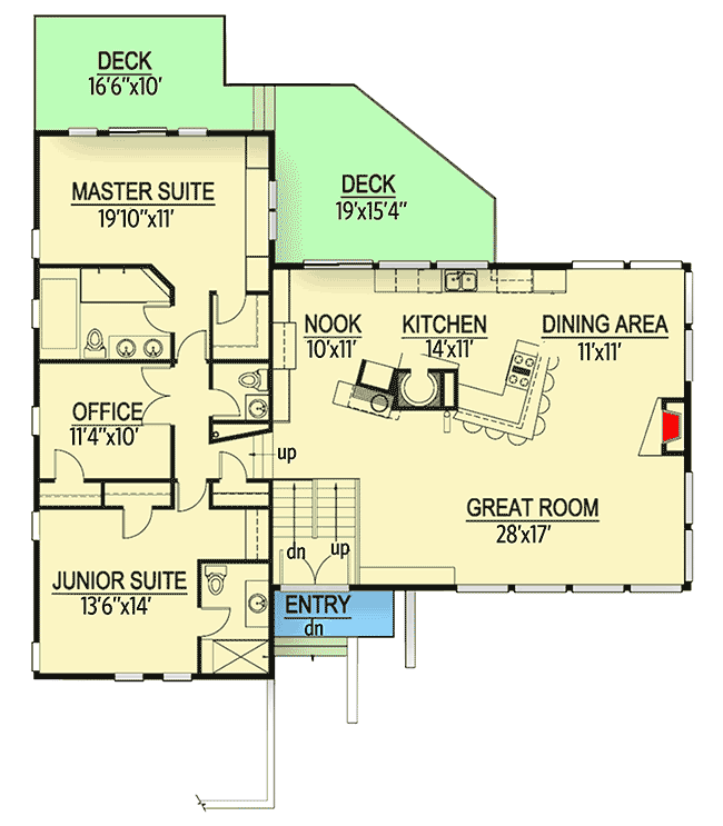 Plan 737001LVL: Modern House Plan with Split Level Layout - Floor Plan - Main Level - Contemporary, Modern