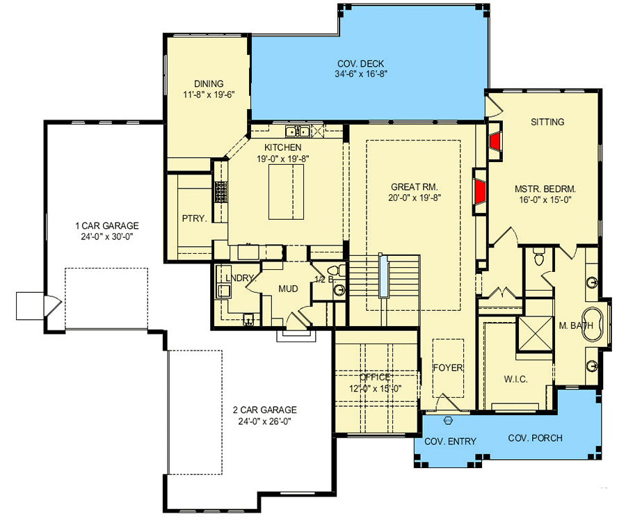 Plan 290084IY: Golf or Media Room on Finished Lower Level - Floor Plan - Main Level - Northwest, Traditional