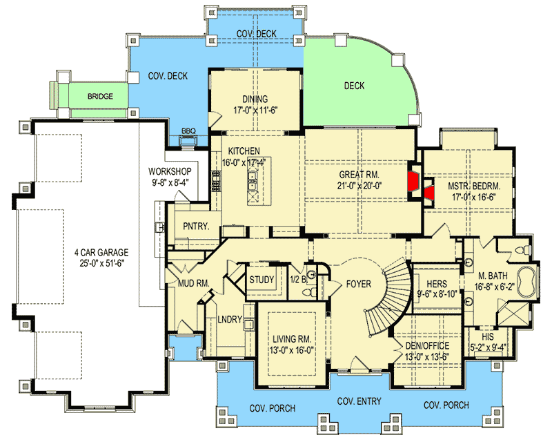 Plan 290085IY: Modern Farmhouse With Dramatic Views To The Rear - 5472 Sq Ft - Floor Plan - Main Level - Country, Craftsman, Farmhouse, New American