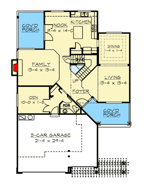 Plan 23716JD: Craftsman Home Plan with Angled Foyer And Finished Basement - Floor Plan - Main Floor - Craftsman, Northwest, Traditional