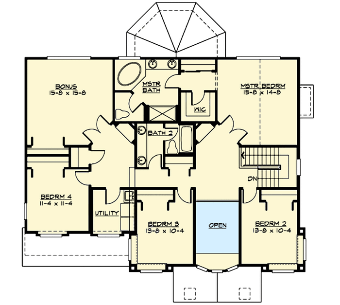 Plan 23719JD: Three Level Traditional House Plan with 4 Car Tandem Garage - Floor Plan - 2nd Floor - Northwest, Shingle, Traditional