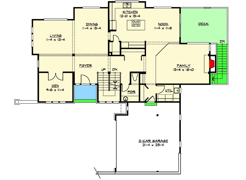 Plan 23720JD: Tri-Level Craftsman House Plan with Playroom and Rec Room - Floor Plan - Main Level - Craftsman, Mountain, Northwest, Traditional