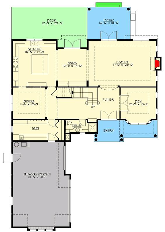 Plan 23721JD: Traditional House Plan with Bonus Room Included - Floor Plan - Main Level - New American, Northwest, Shingle, Traditional