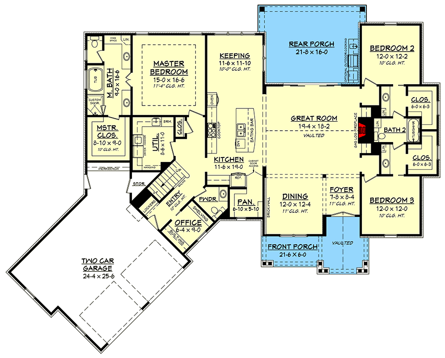 Plan 51774HZ: Contemporary Craftsman Plan with Bonus Room Over The Garage - Floor Plan - Main Level - Country, Craftsman, New American, Traditional